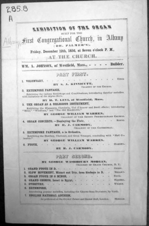Front, 1856 Organ Exhibition Program (Albany Public Library Pruyn Collection)